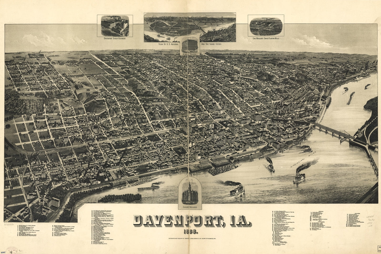 24"x36" Gallery Poster, map of Davenport, Iowa 1888