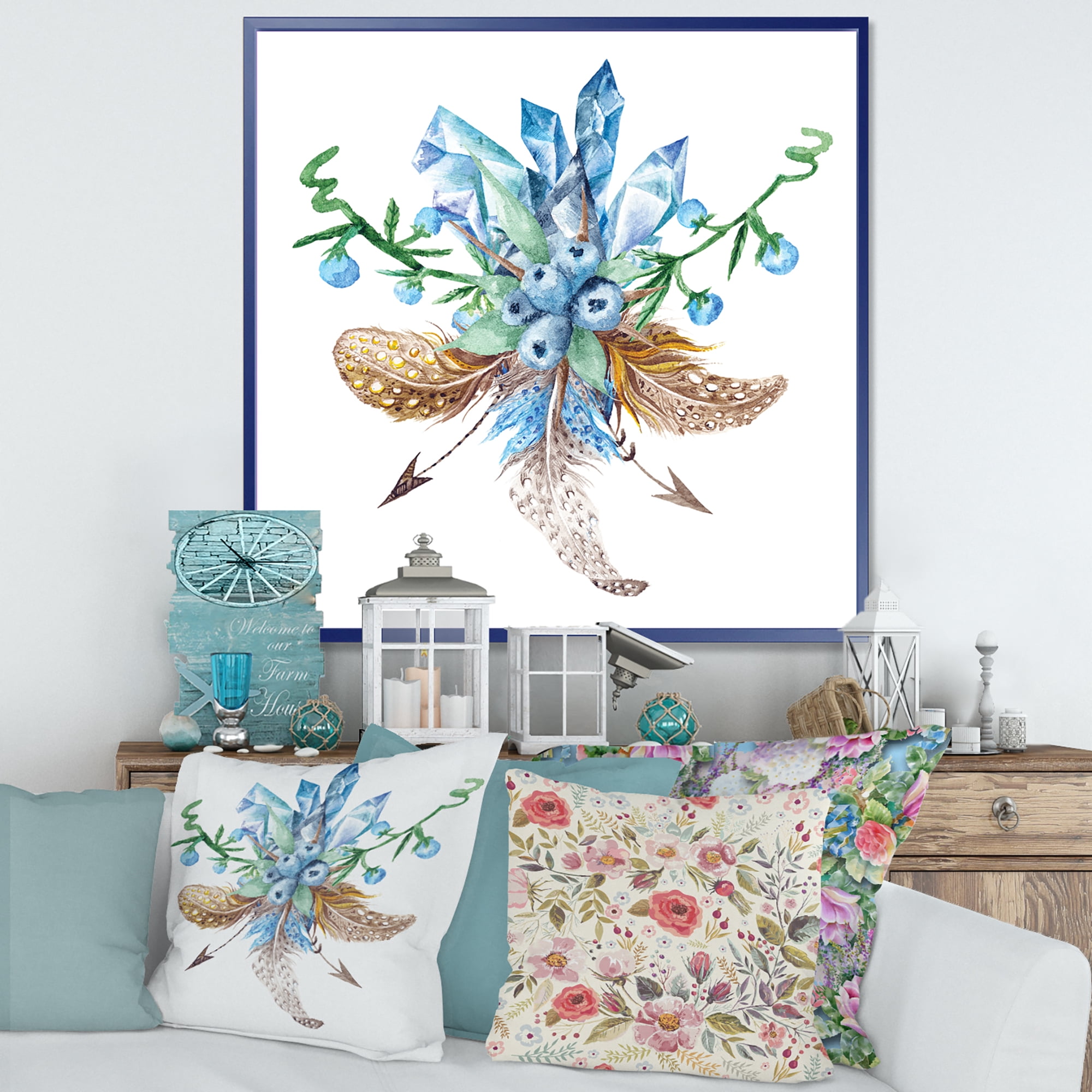 Designart 'Fresh Tribal Vignette Wild Forest Wreath Design On White I' Traditional Framed Canvas Wall Art Print