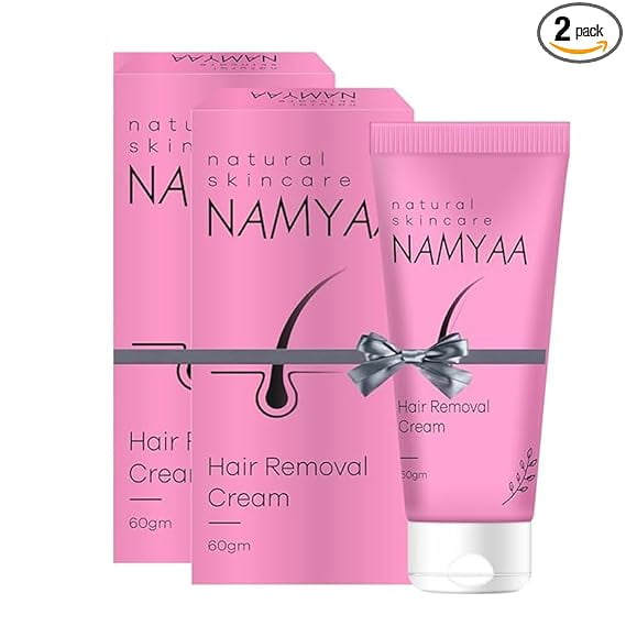 Namyaa Hair Removal Cream for Intimate Skin with Free Vitamin C Serum, 60 gram, Pack of 2