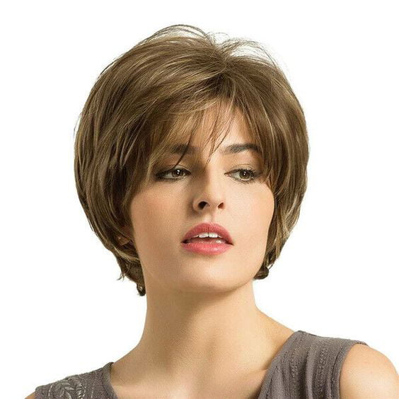 Phocas Short Pixie Wig for Women Synthetic Dark Brown Mixed Blonde ...