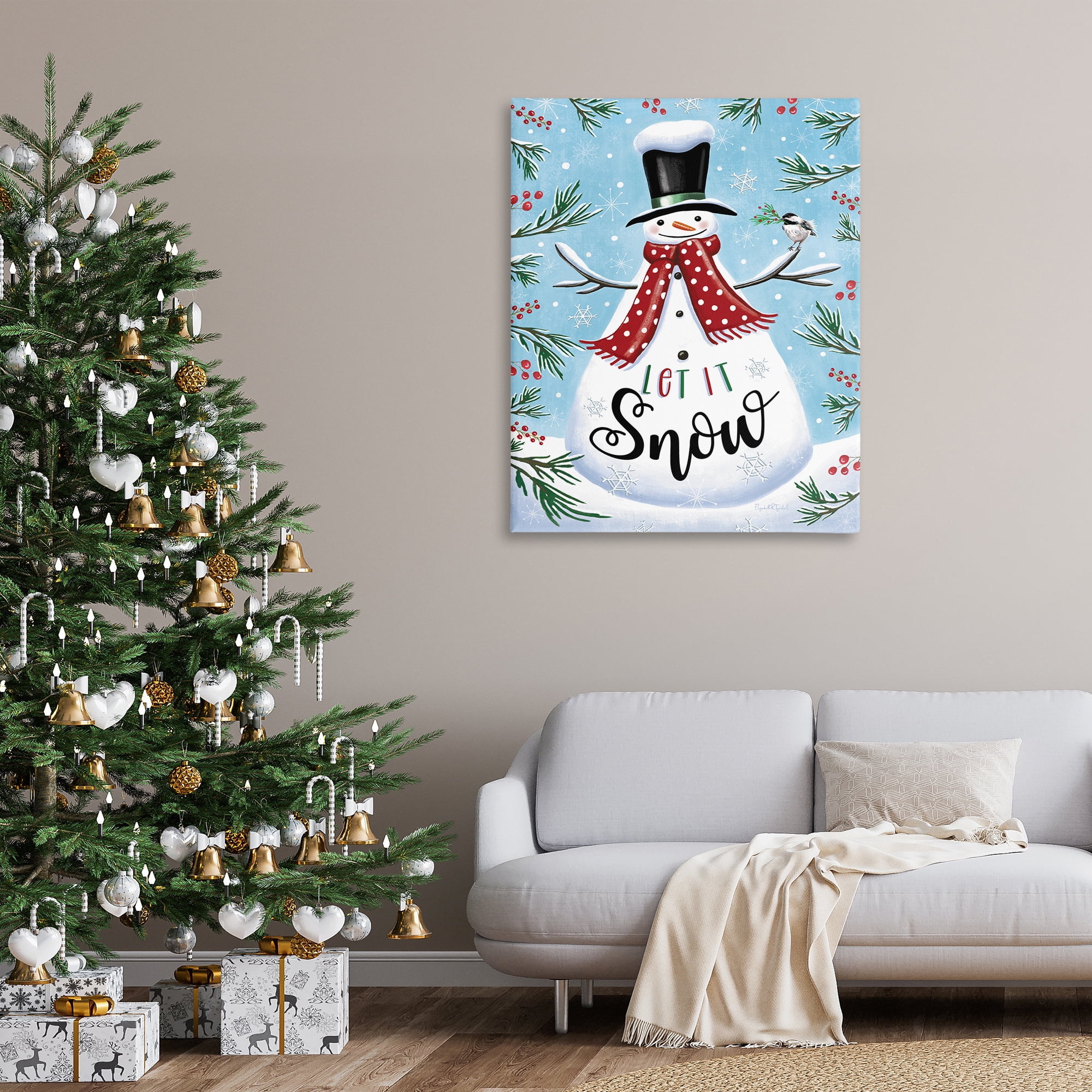 Stupell Industries Let It Snow Phrase Holiday Painting Gallery Wrapped Canvas Art Print Wall Art, 36 x 48