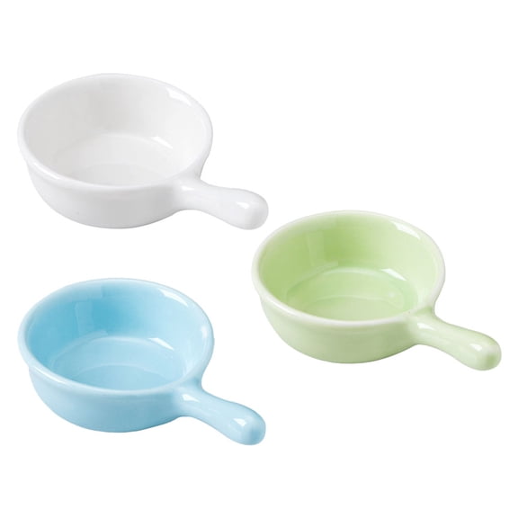 LEORX 3Pcs Ceramic Guinea Pig Food Bowls with Handle Assorted Colors Durable Washable Pet Feeders