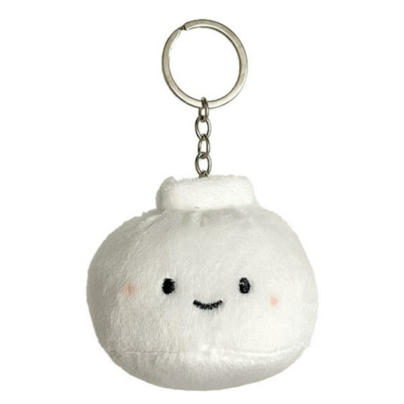 tegongse Creative White Steamed Bun Keychain Funny Smiling Face Happy Food Pendant Keyring Plush Key Chain Foodie Gift Accessory