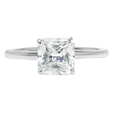 1.5 ct Asscher Cut Real Genuine Natural Diamond SI1-SI2 G-H 18K White Gold Solitaire Promise Wedding Statement Engagement Designer Ring size 3.5