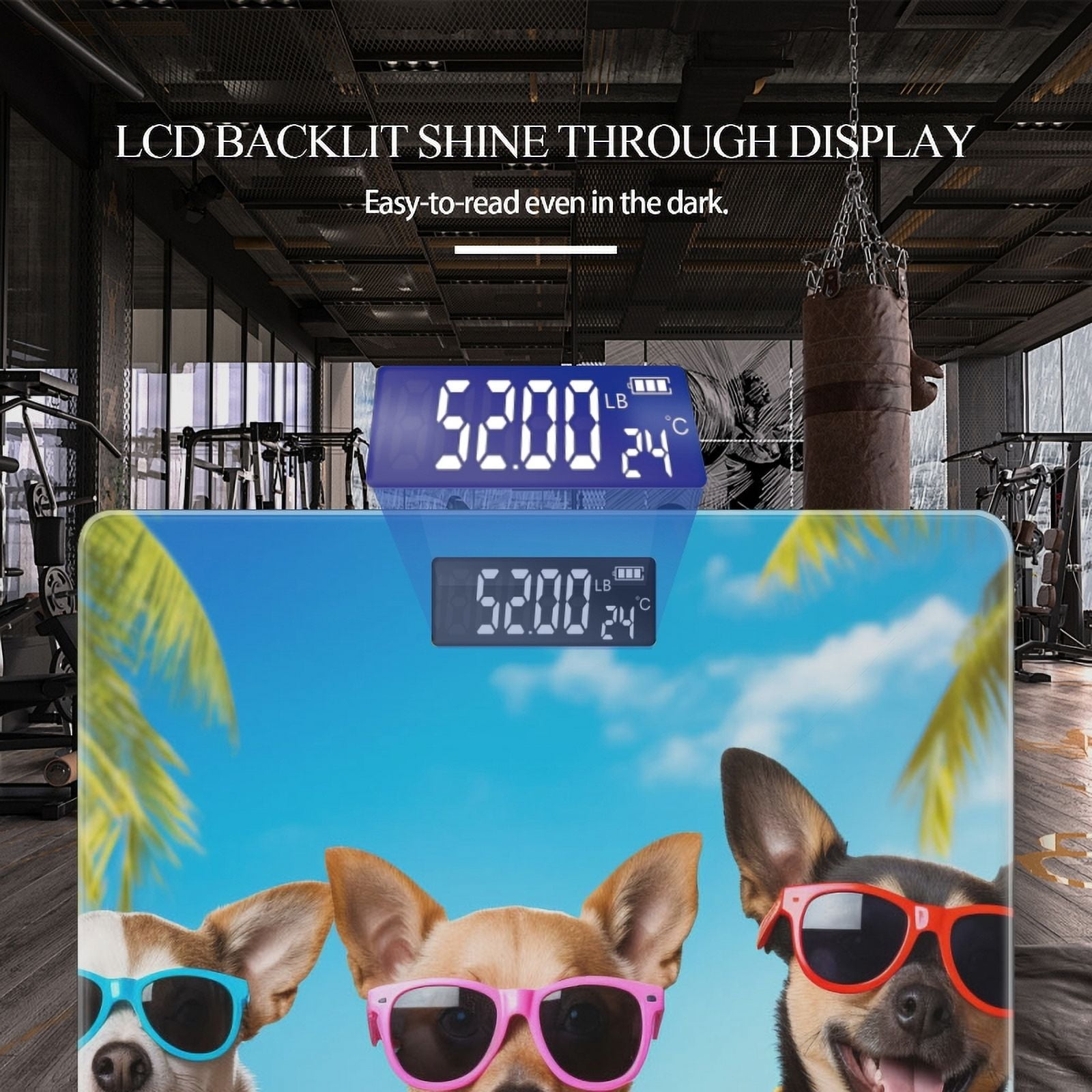 Digital Bathroom Scale with Large LCD Display,High Capacity Scale 400 lbs High Precision body fat scale-Cute Dogs Wearing Colorful Sunglasses And Hawaiian Leis