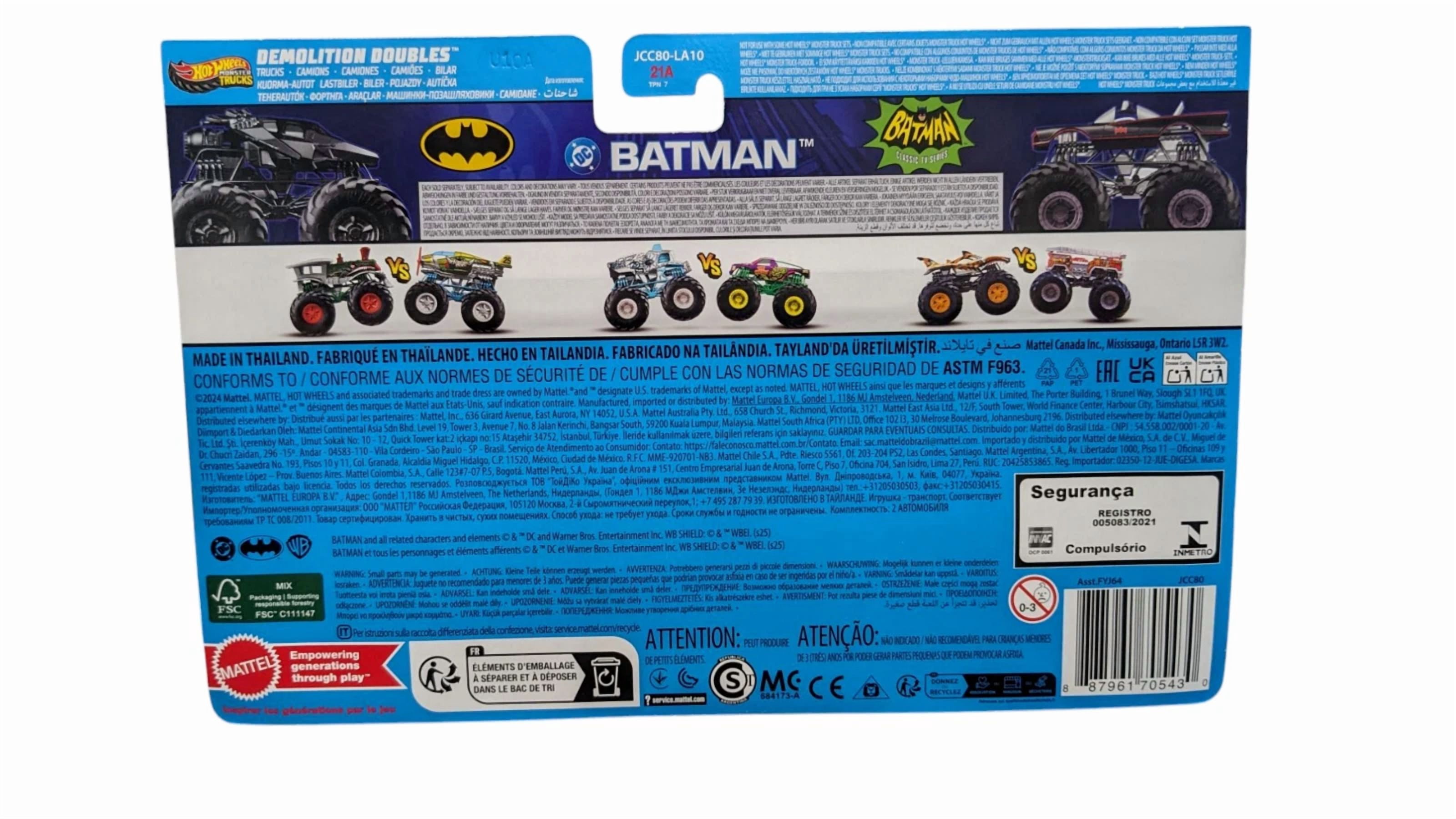 Hot Wheels Monster Trucks 1:64 Batman vs Classic Batman Demolition Doubles