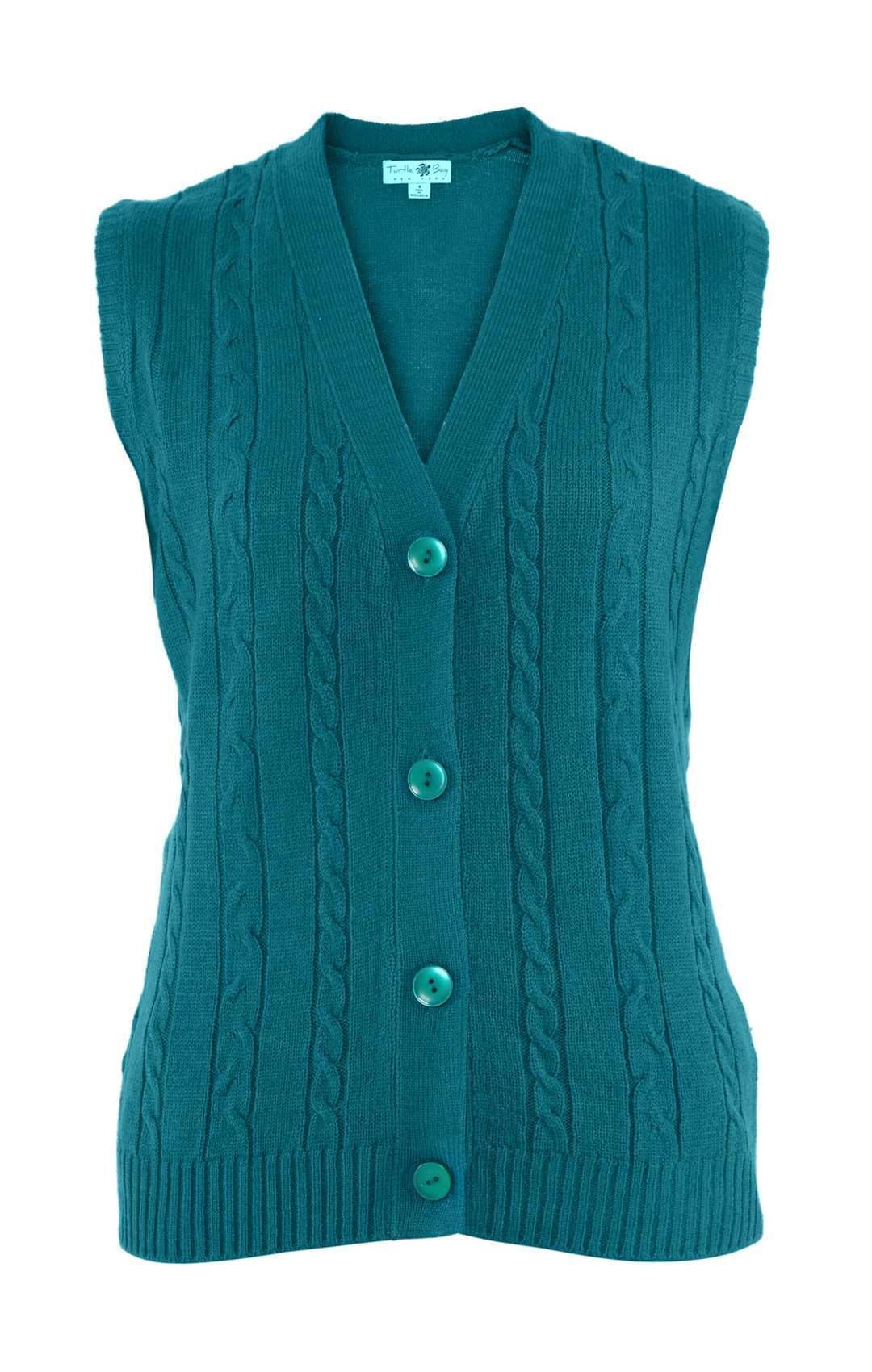 Women's Button Front Cable Cardigan Sweater Vest - Button Up 