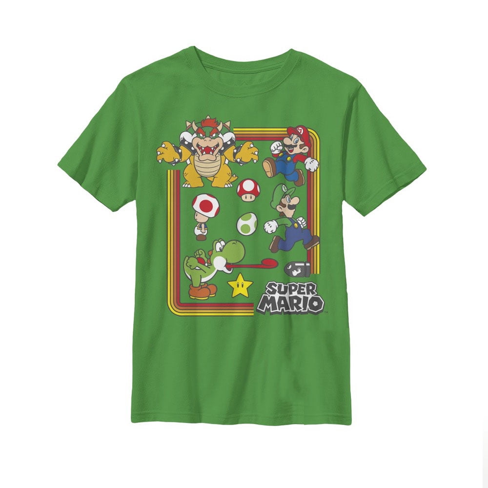 Boy's Nintendo Super Mario Rainbow Frame  T-Shirt - Kelly Green - Large