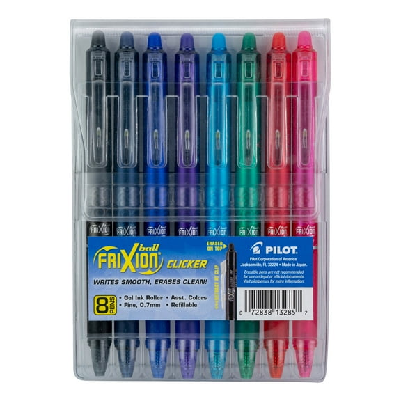 Pilot FriXion Ball Erasable Gel Ink Pens, Fine Point (0.7mm), Assorted Ink, 8 Count