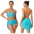 thumbnail image 7 of inlzdz Womens Dance Outfit V-Neck Camisole High-Waist Mesh Skirts 2-Piece Set for Stage Performance Sky Blue XL, 7 of 7