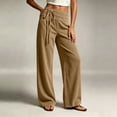 thumbnail image 4 of Women's Wide Leg Pants Double Layer Elastic Waist with Front Drawstring,Loose Trousers Side Pockets,Trends Casual Fall Travel Work Outdoor Daily Wear,Beige,XXL, 4 of 7