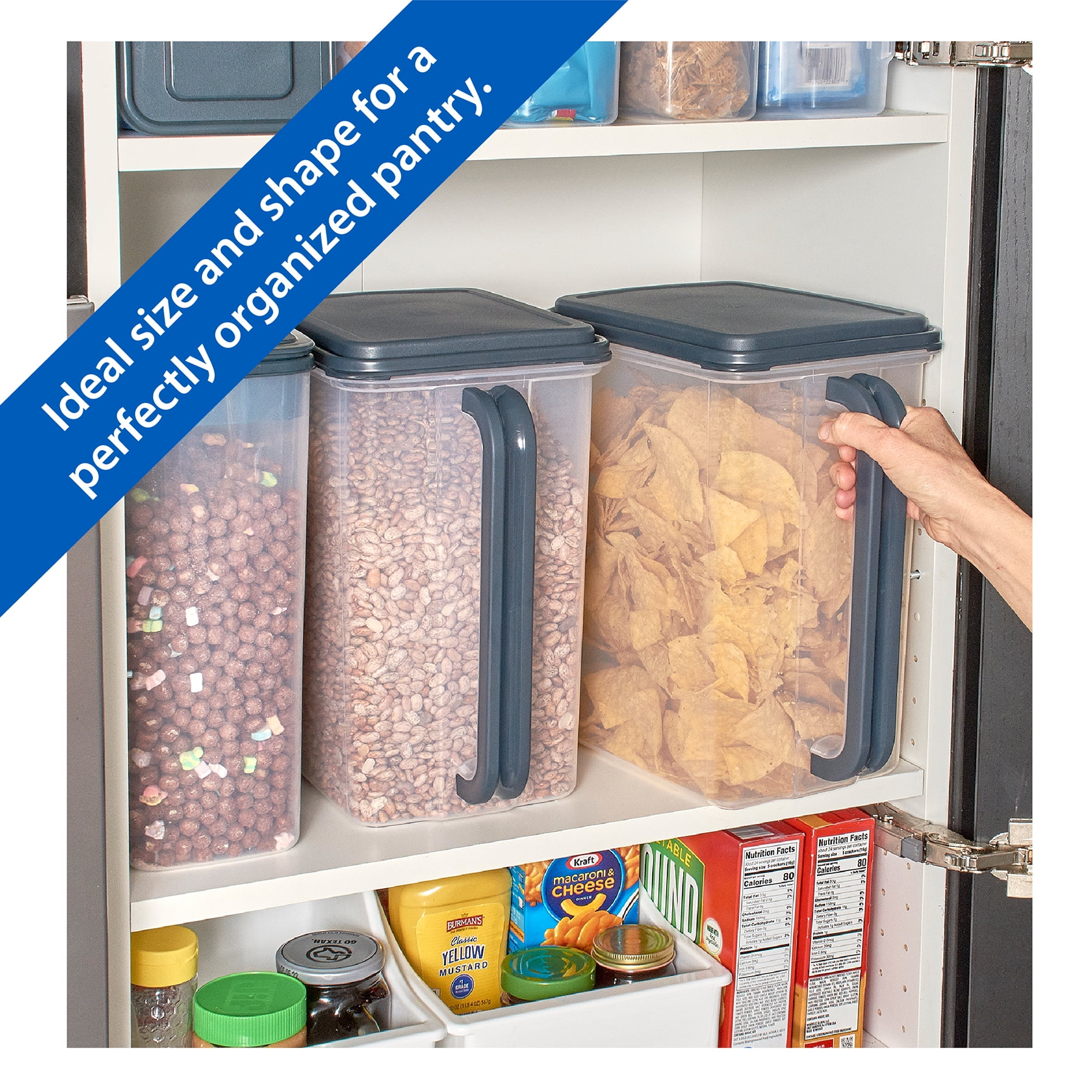 Mainstays Bulk Food Storage Dispensers, 2 Pack, 46 Cup Capacity Each, Clear with Gray Lids