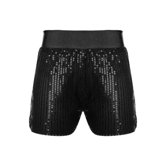 MSemis Kids Girls Shiny Sequins Shorts Elastic Waist Hip Hop Jazz Dance Bottoms Black 7-8