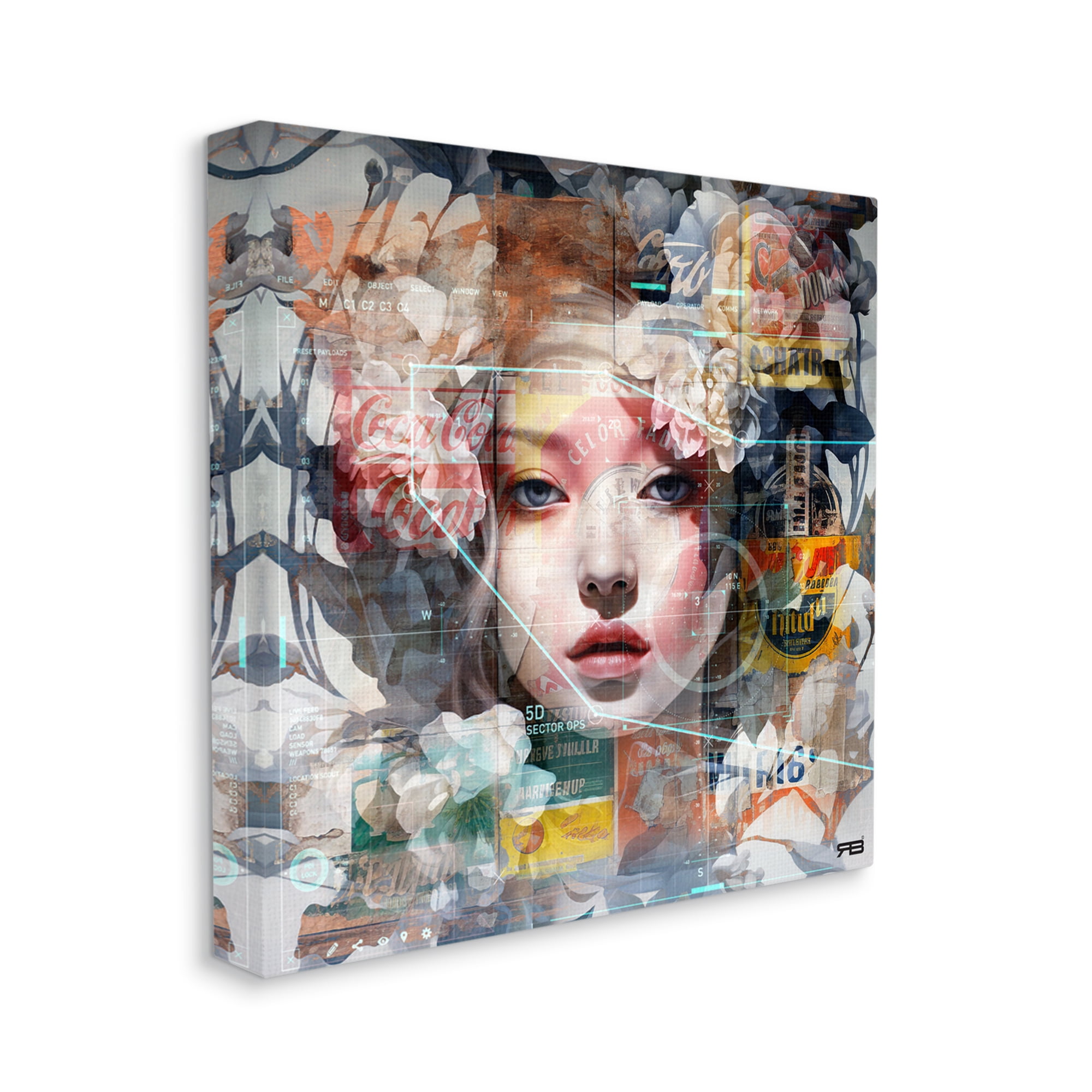 Stupell Industries Abstract Floral Girl Collage Abstract Painting Gallery Wrapped Canvas Art Print Wall Art, 17 x 17