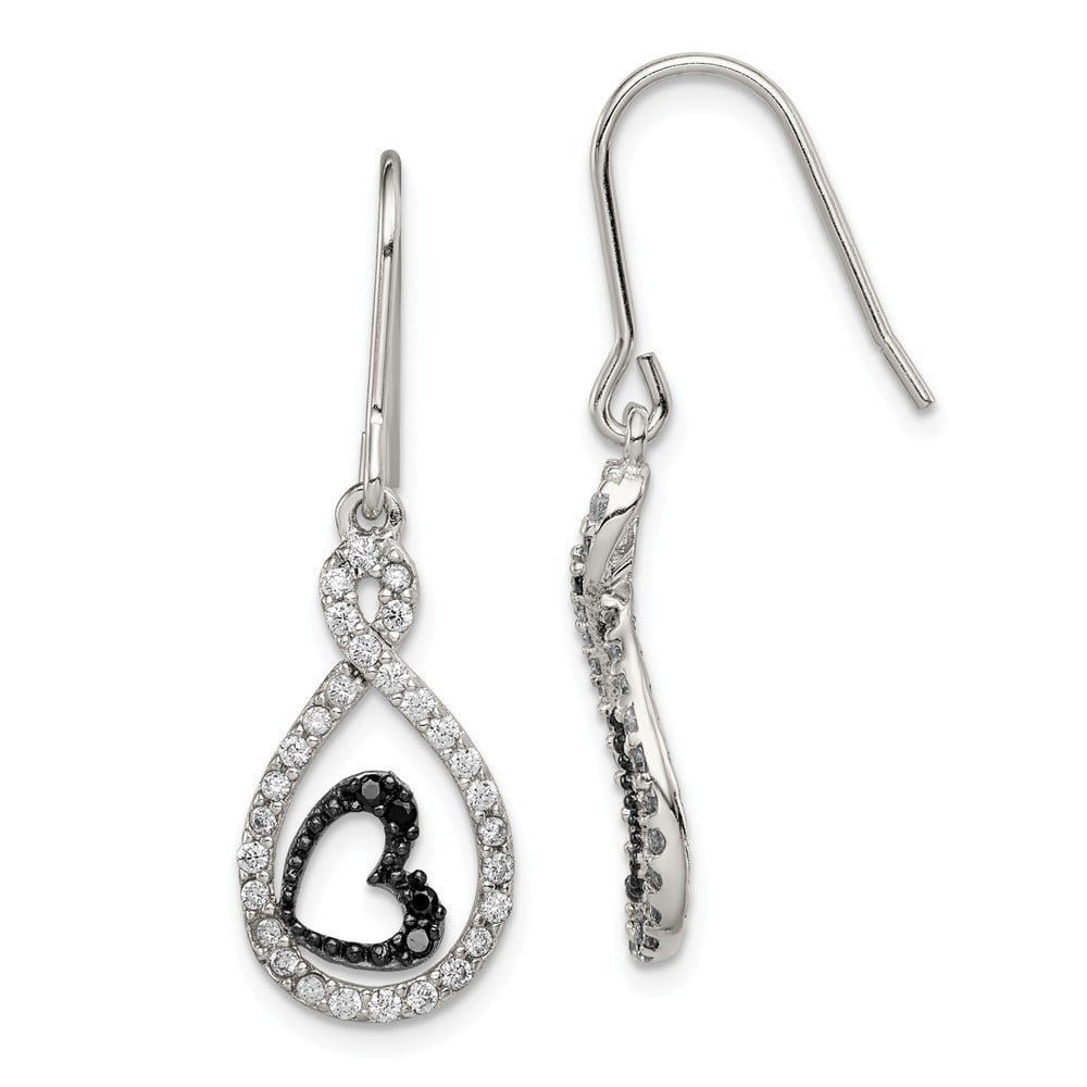 FB Jewels Solid Sterling Silver 3mm Heart With CZ Cubic Zirconia Earrings
