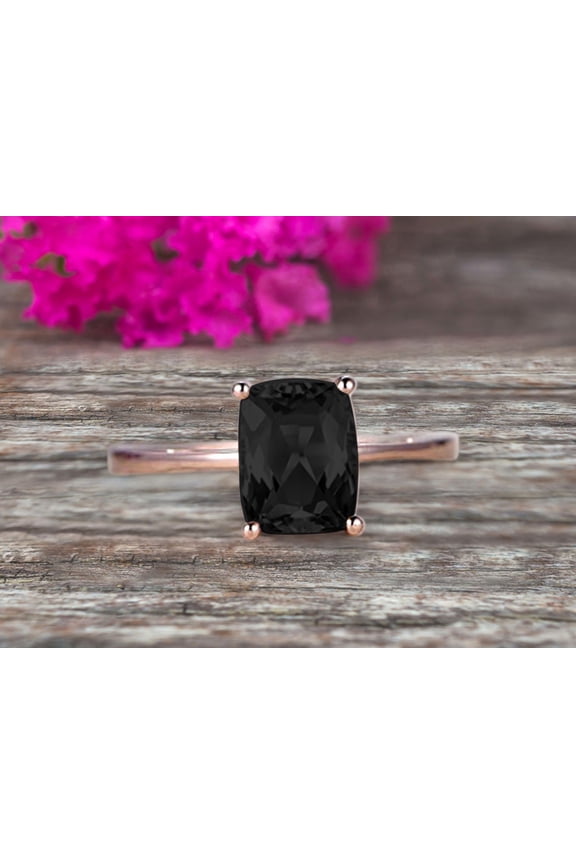 10K Rose Gold 1.25 Carat Cushion Cut Black Diamond Moissanite Engagement Ring Solitaire Promise Ring Anniversary Gift Personalized for Brides