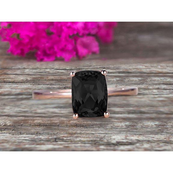 10K Rose Gold 1.25 Carat Cushion Cut Black Diamond Moissanite Engagement Ring Solitaire Promise Ring Anniversary Gift Personalized for Brides