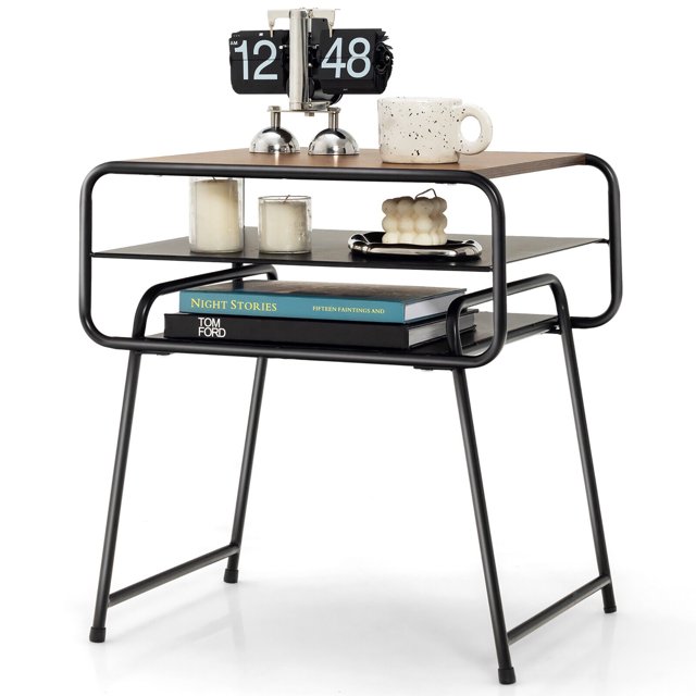 Gymax Table d'Appoint à 3 Niveaux pour Bout de Canapé, Table de Chevet Compacte pour Chambre et Salon