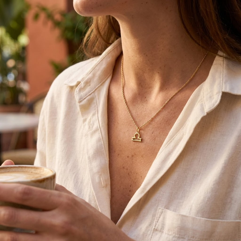 Libra Zodiac Charm Pendant - 10 Karat Soild Gold - Astrology Pendant - Great For Gifts - Dainty Charm - Great For Layering
