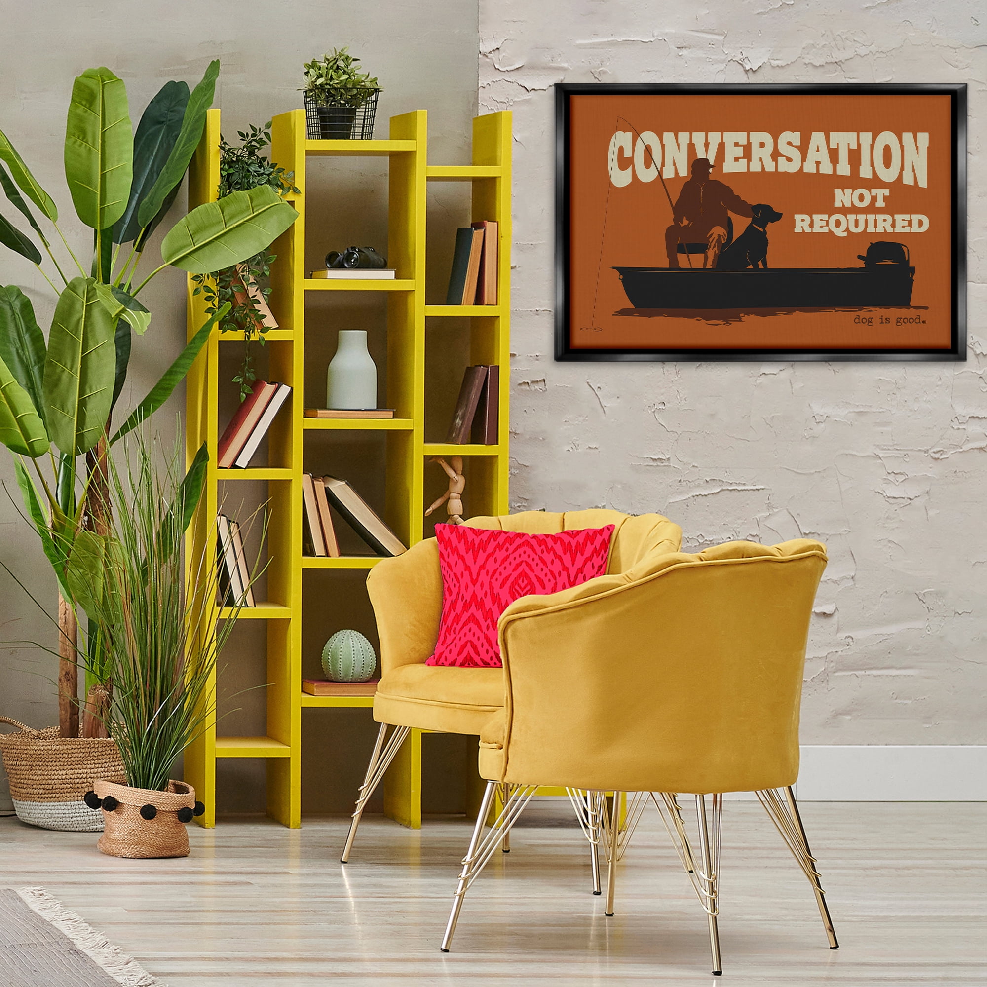 Stupell Industries Conversation Not Required Dog People Painting Black Floater Framed Canvas Art Print Wall Art, 31 x 21