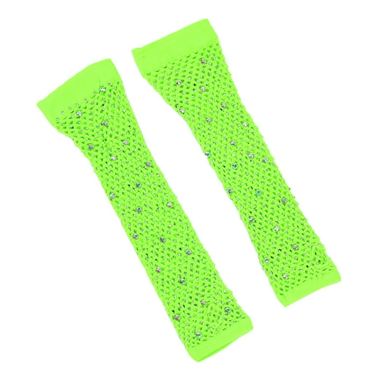Rbaofujie Halloween 80s 90s Fishnet Fingerless Rhinestone
