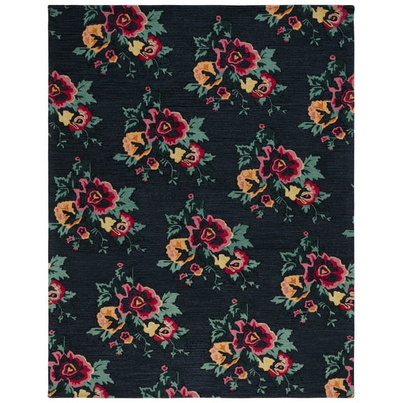 SAFAVIEH Jardin Rumen Floral Wool Area Rug, Black/Pink, 8' x 10'