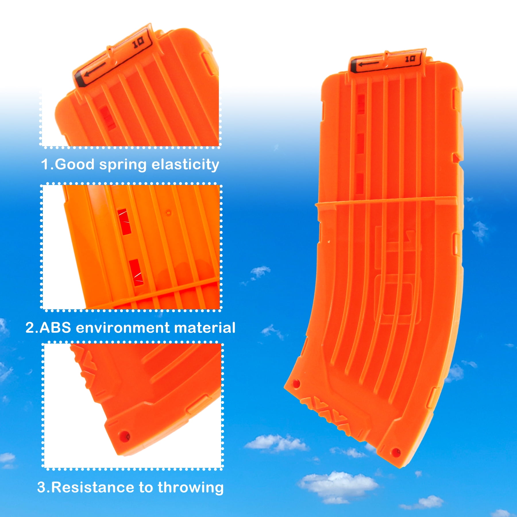 BOROLA 10 Darts Curved Magazine Quick Reload Clip Compatible for Nerf Elite (Orange, 2Pcs)