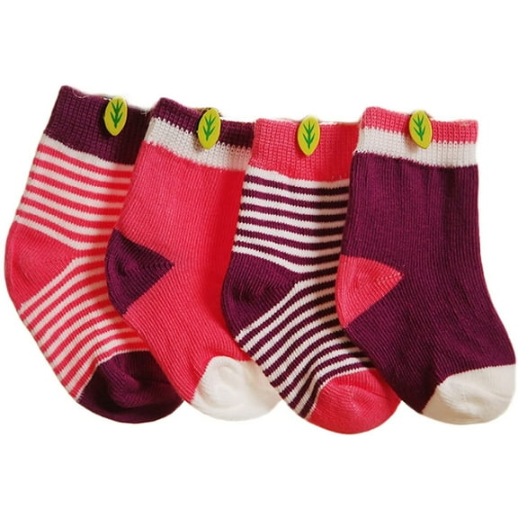 Lian LifeStyle Baby Toddler 4 Pairs Pack Cute Cotton Socks 6M-12M(Pink Purple)