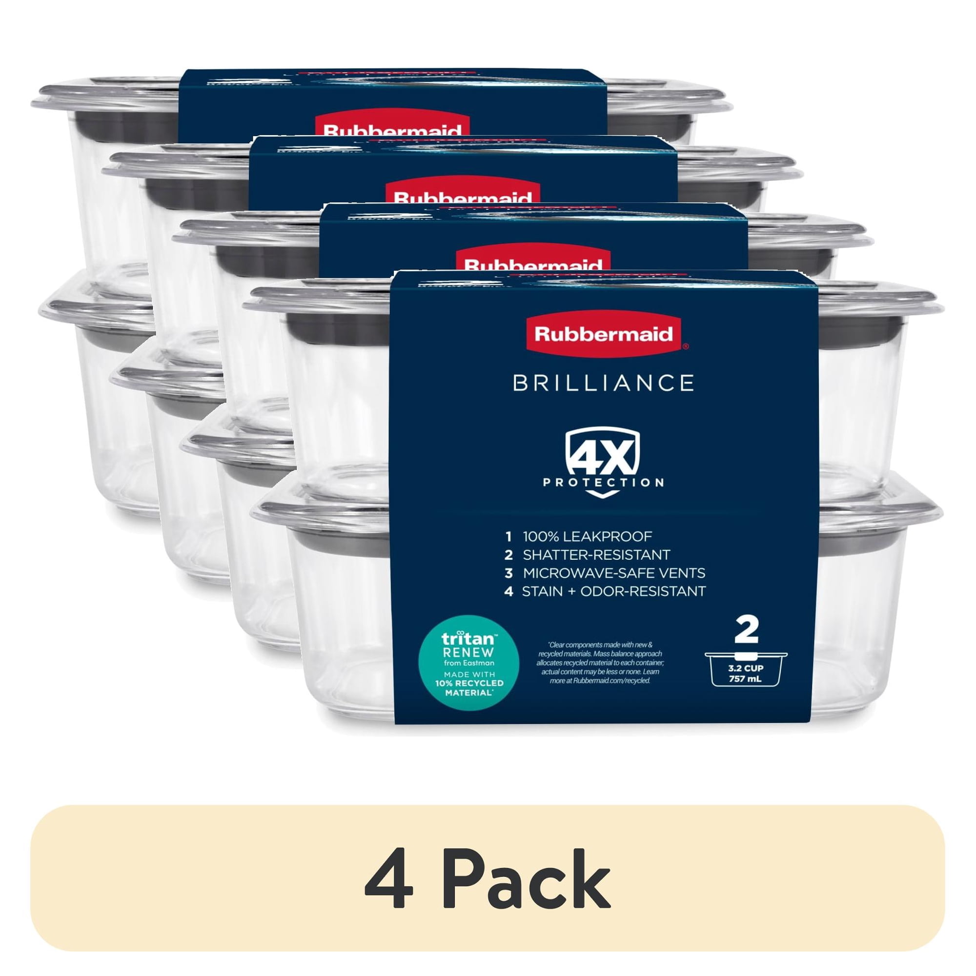 (8 pack) Rubbermaid 3.2 Cup Brilliance Stain-Proof Food Storage Container Set of 2