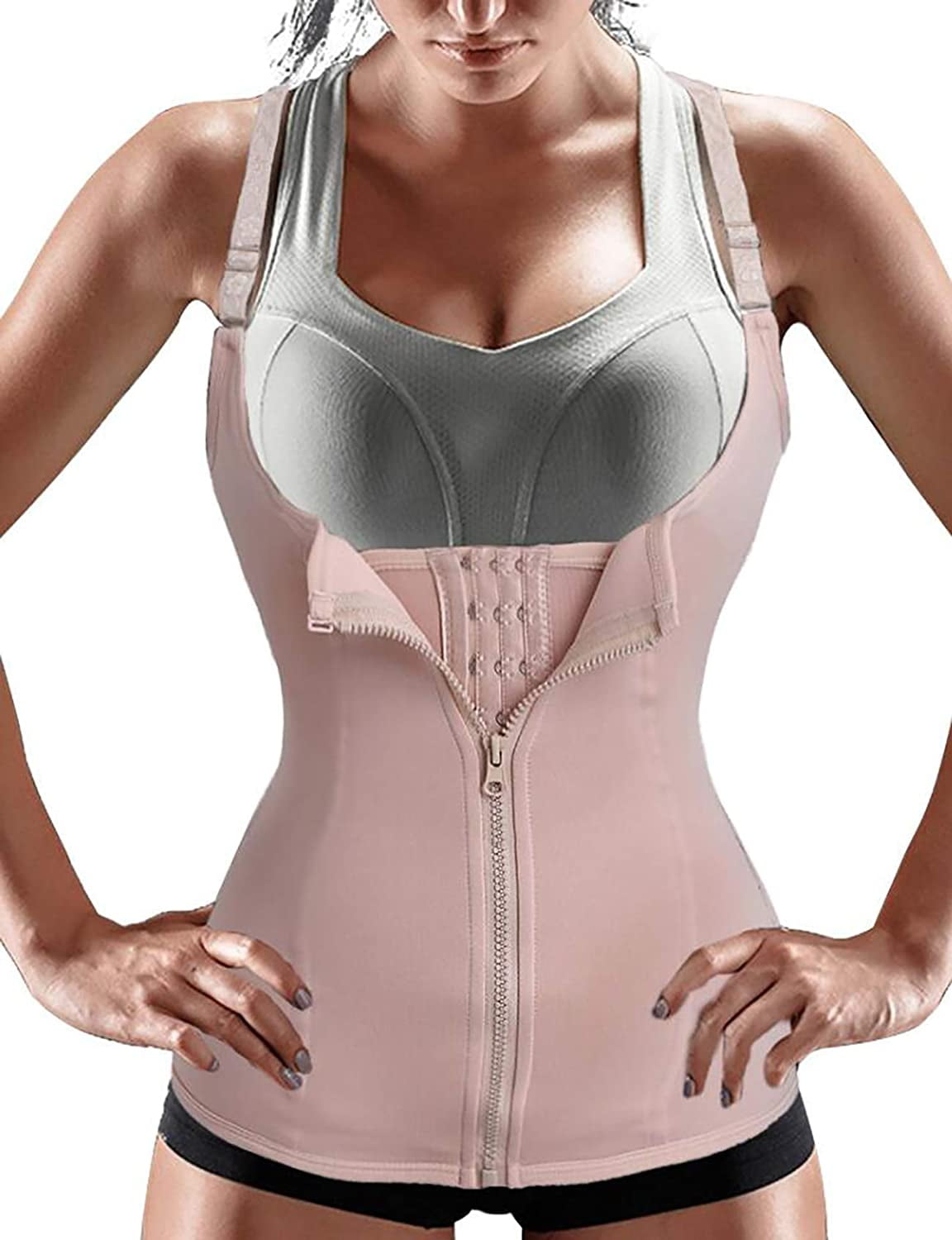 Gotoly Women Waist Trainer Corset Zipper Vest Body Shaper Tummy Control Cincher Tank Top with Adjustable Straps 