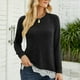 thumbnail image 2 of Mujeres de manga larga Pullover Top cuello redondo encaje dobladillo bolsillos laterales Casual mujeres con estilo sudadera negro L, 2 of 6