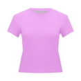 thumbnail image 5 of MIXUE Womens Tops Summer Solid Color Round Neck Short Sleeve Elastic Slim Basic Shirts For Women Tshirts Outwear,Purple,S, 5 of 6