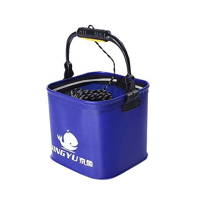 Toystoory Contenedores de almacenamiento de agua para acampar plegables de EVA, manijas de plástico, impermeables, cubos de pesca al aire libre Pescar azul oscuro
