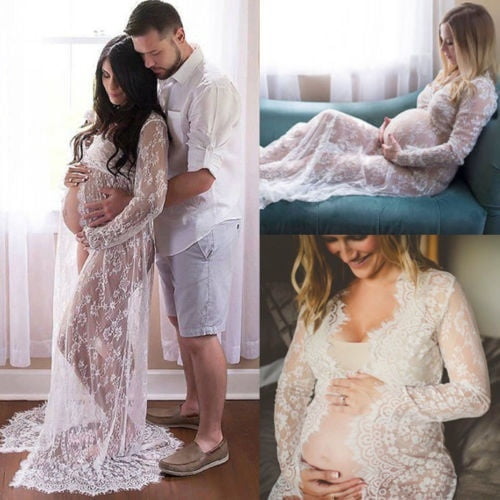 Lace split front maternity dress cheap