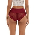 thumbnail image 3 of INSPIRE CHIC Women's Lace Trim High Waist Briefs Full-Coverage Lace Back Underwear Panties M Wine Red, 3 of 4