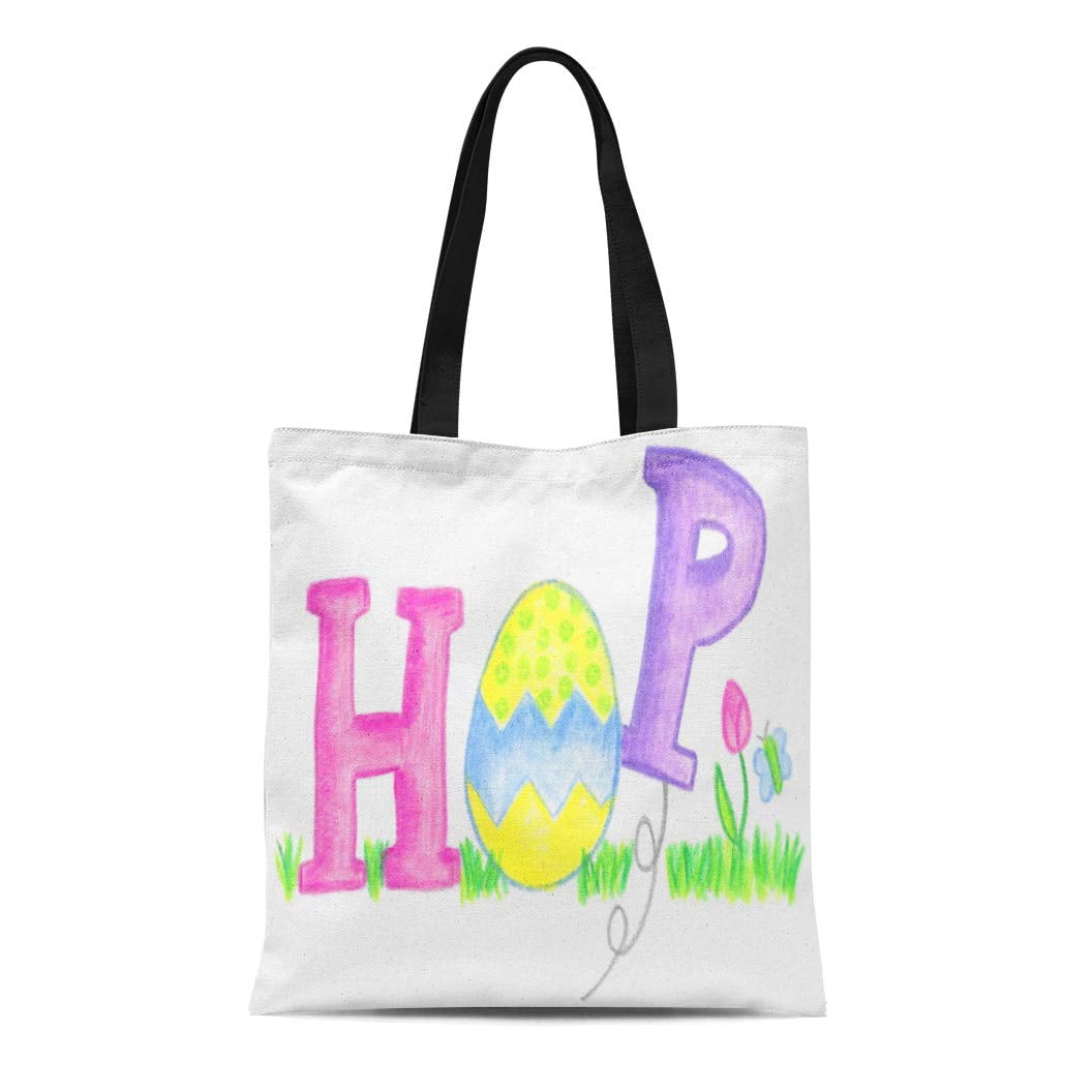 KDAGR Canvas Tote Bag Easter Hop Egg Spring Reusable Handbag Shoulder