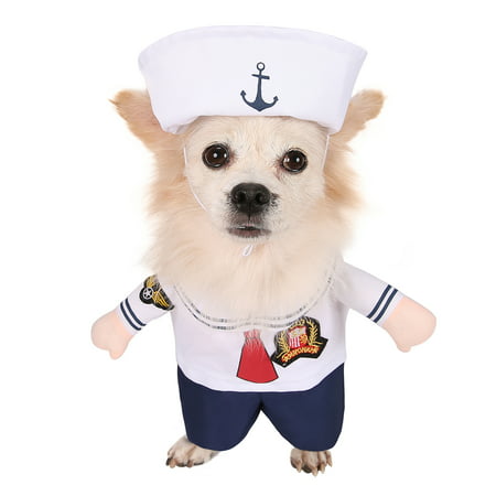 HDE Sailor Suit with Cap Pet Halloween Costume One Piece Slip On Costume with Arms and Hat for Small and Medium Dogs (White, Medium)