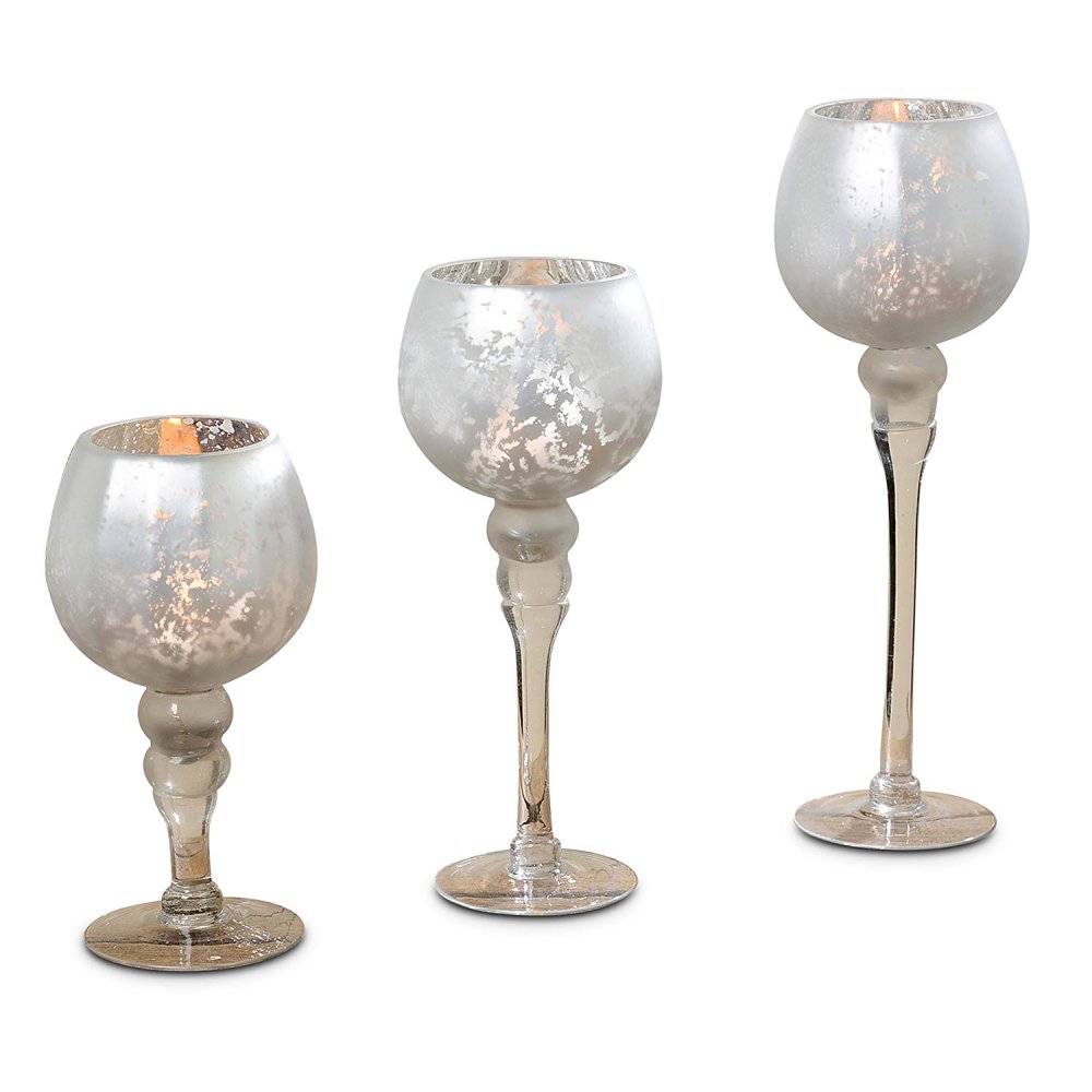 The Spectacular Cape Cod Long Stem Candle Holders, Set of 3, Silver