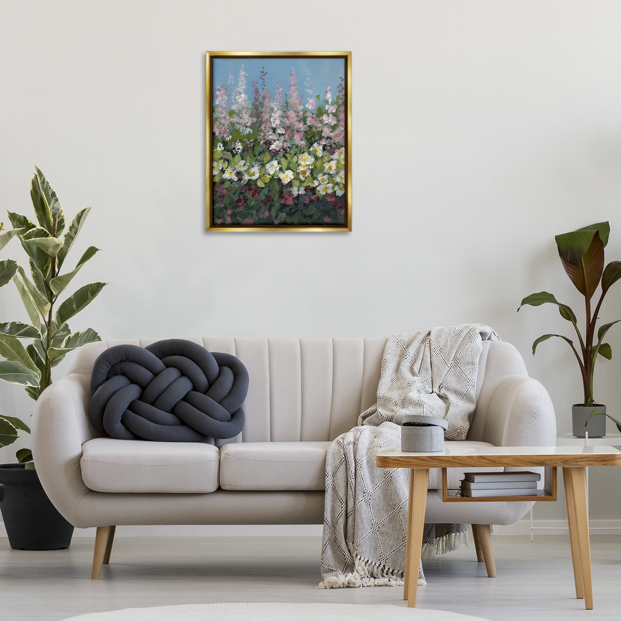 Stupell Industries Garden Glory Purple Flowers Floral & Botanical Painting Gold Floater Framed Canvas Art Print Wall Art, 25 x 31