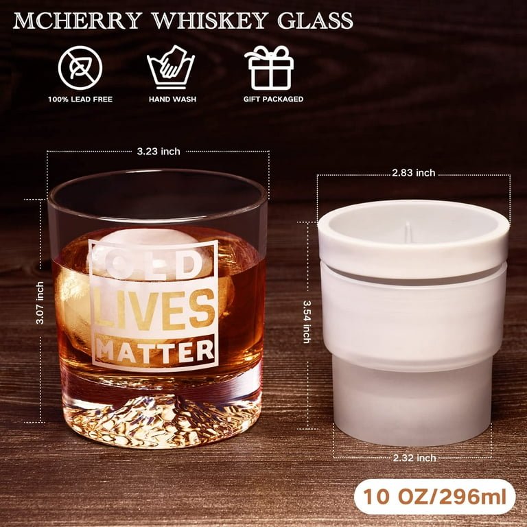 LIGHTEN LIFE Whiskey Glass Set (2 Crystal Bourbon Glass,2 Ice Molds,2  Coasters) in Gift Box,Non-Lead Old Fashioned Glass for Bourbon  Scotch,Whiskey