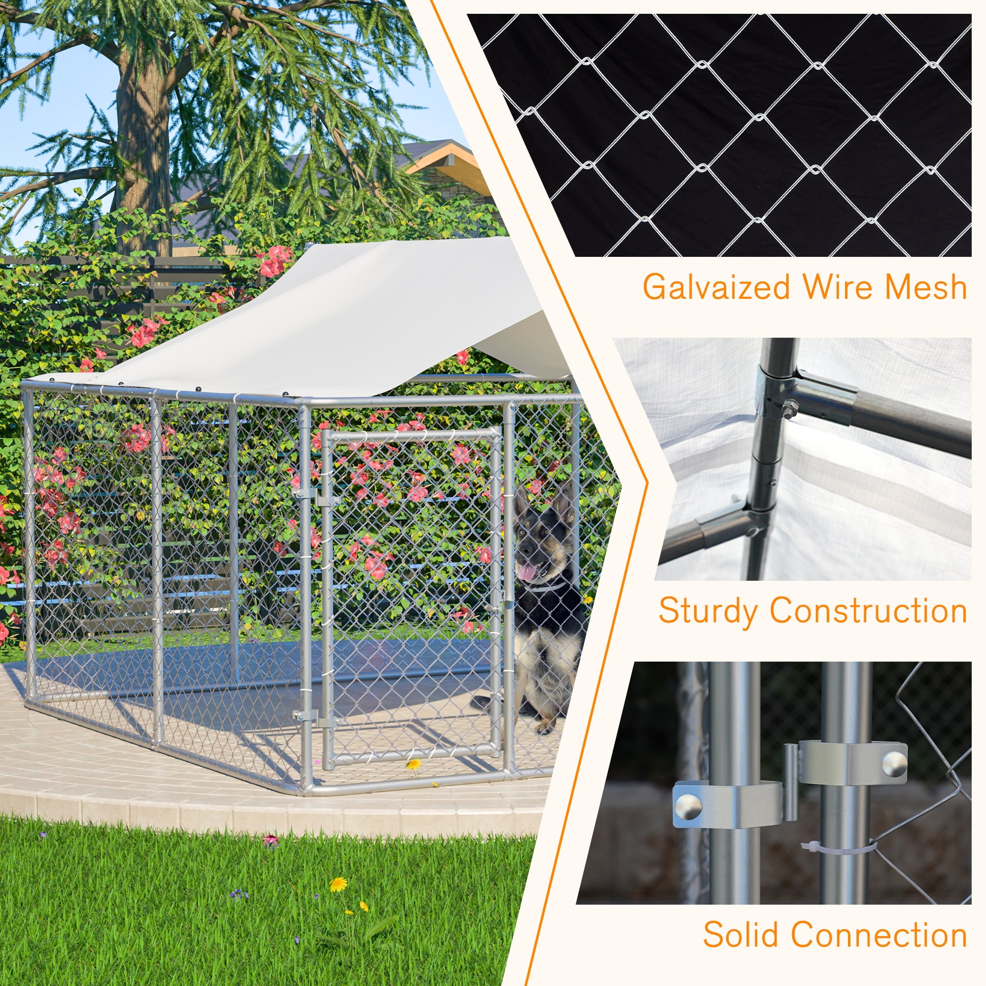 LZBEITEM Large Outdoor Dog Run Kennel, Heavy Duty Dog Pets Cage Galvanized Steel Dog Fence Dog Enclosure Playpen with Waterproof Cover