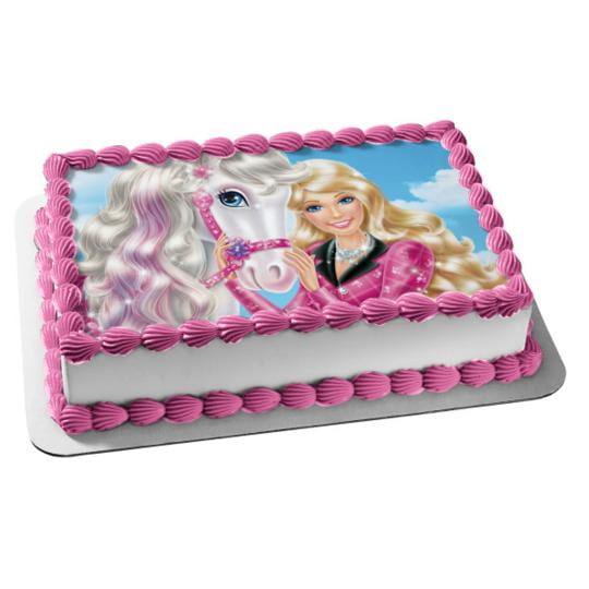 Mattel Barbie Pink Dress Horse Dancer Edible Cake Topper Image ABPID11835