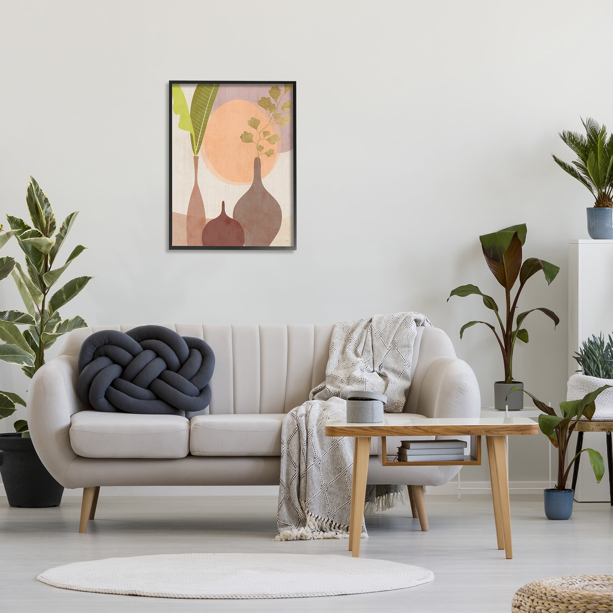 Stupell Industries Neutral Plants in Vases Botanical & Floral Painting Black Framed Art Print Wall Art, 24 x 30