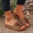 thumbnail image 2 of Slippers for Women,Stylish Opentoe Wedges With Leather Top And Flower Slippers Are Comfortable Shoes With Temperament,Womens Slippers,Brown,9, 2 of 9