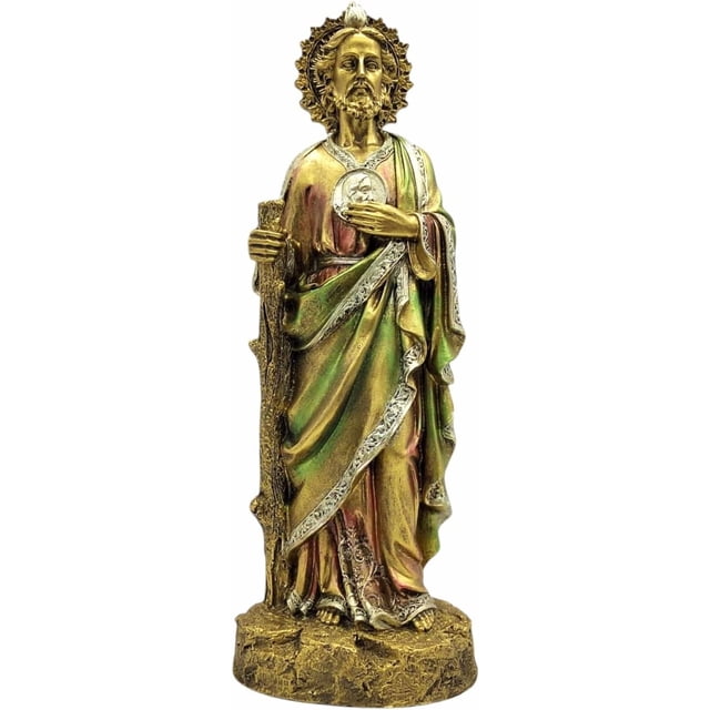 MORIN Imágenes | Escultura religiosa | San Judas Tadeo base de piedra |30 cm| (Dorado)