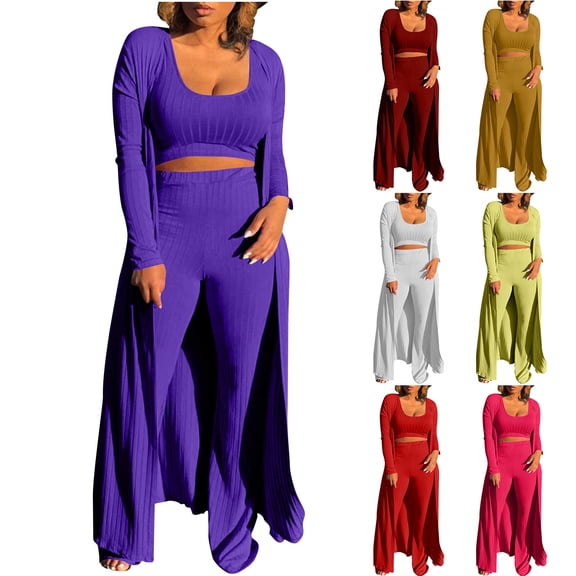 Bixock Women Fall and Winter Outfit Set,Women Two-piece Set,Women's Outfit Set 3-Piece Long Sleeve Cardigan Sleeveless Top and Wide Leg Pants Casual Set