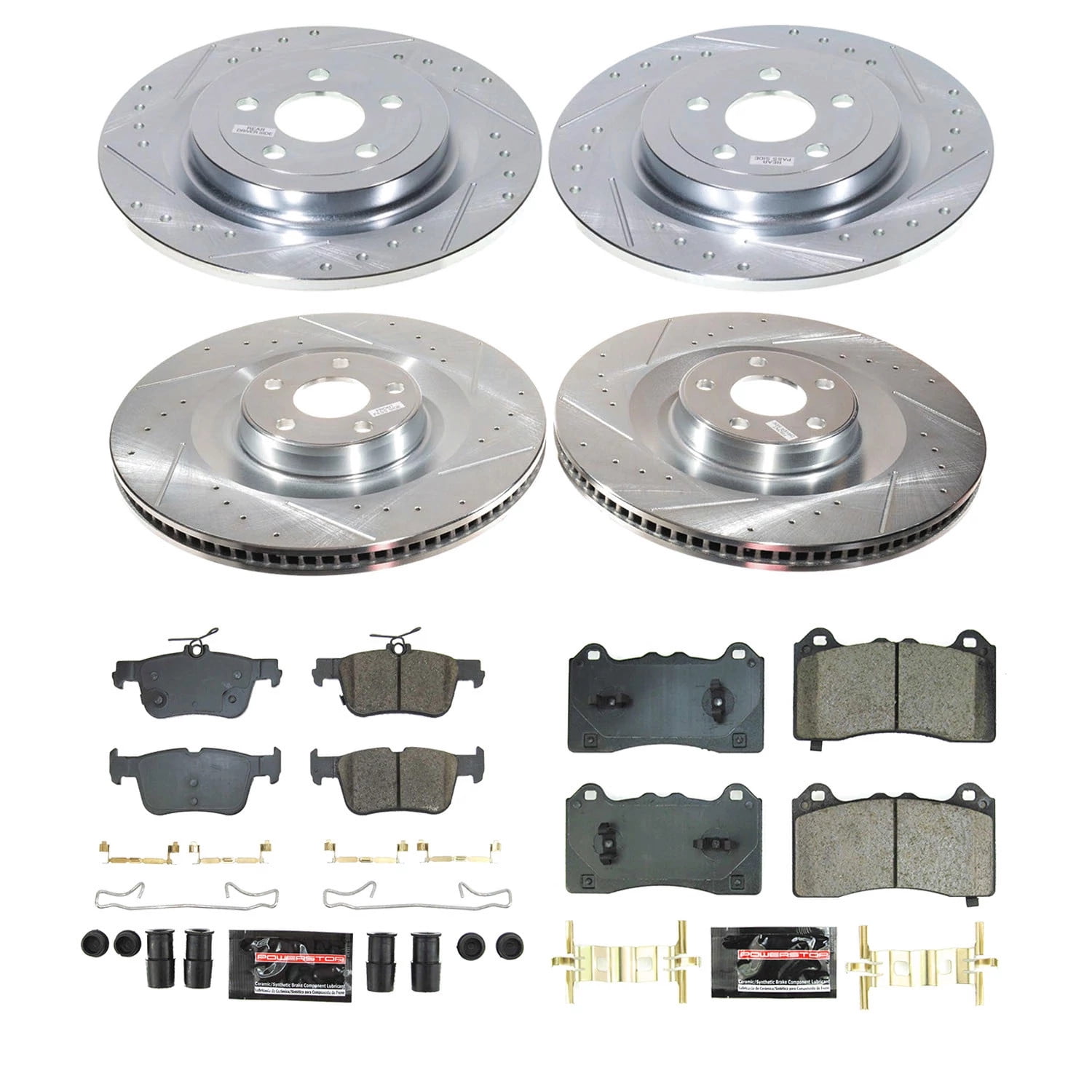 PowerStop Front and Rear Z23 Evolution Sport Carbon-Fiber Ceramic Brake Pad and Drilled & Slotted Rotor Kit Fits: FORD Select Models K8805