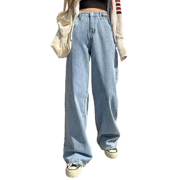 Xineicy Jeans Boyfriend Baggy pour Femmes Taille Haute Pantalon en Denim Déchiré Jambes Larges Pantalon Droit Mode Urbaine
