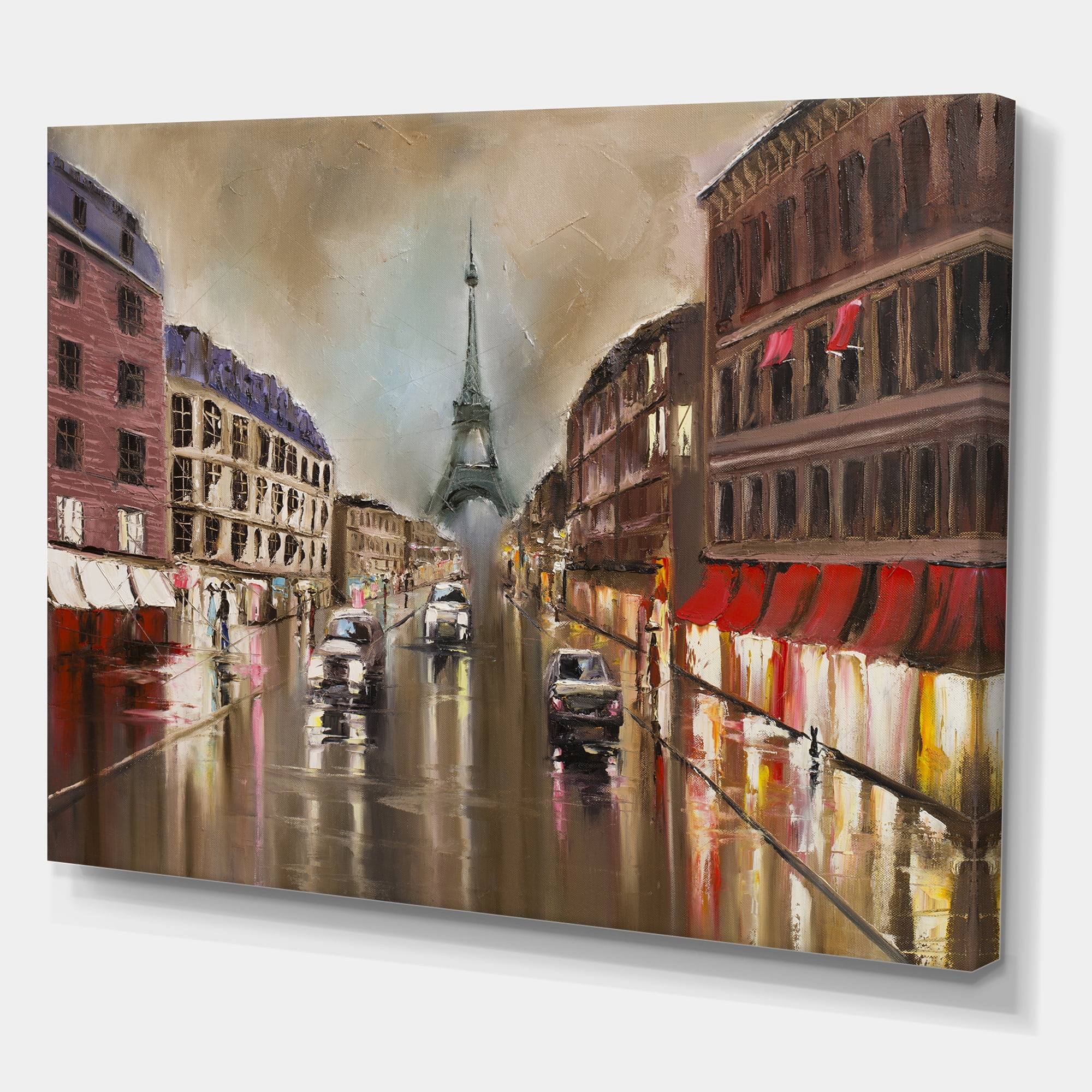 Designart ' Quiet Rainy Street In Gray Eiffel Tower Paris ' Traditional Canvas Wall Art Print