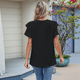 thumbnail image 4 of Blusas de Verano para Mujer, con Volantes, Corta, Cuello Redondo, Informales, Plisadas Al Frente, Básicas. Negro XXL, 4 of 9